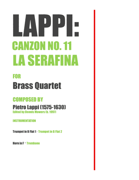"Canzon No. 11: La Serafina" for Brass Quartet - Pietro Lappi (arr. Dennis S. Mowers)