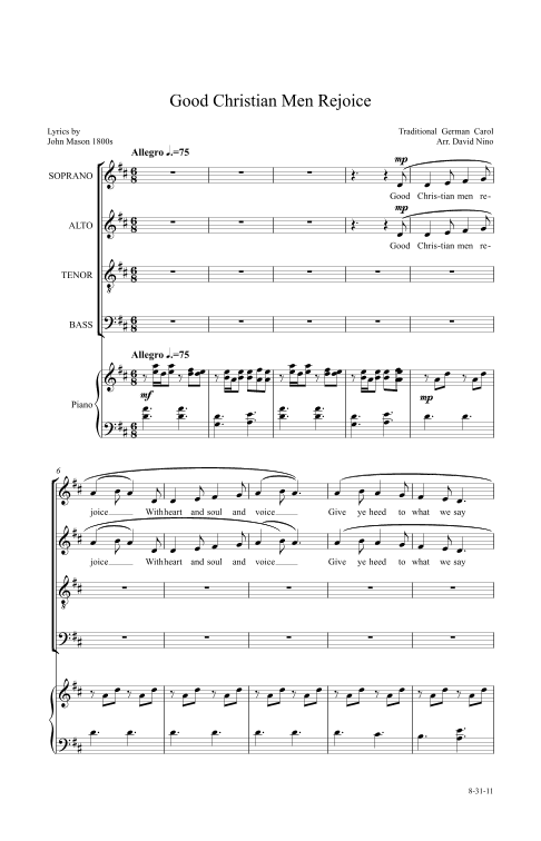 Good Christian Men Rejoice (arr. David Nino)