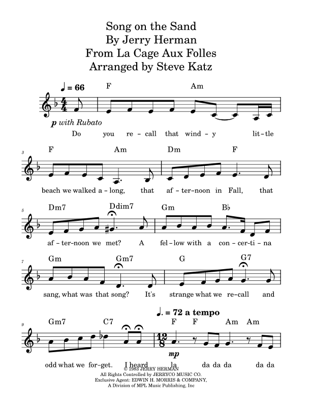 Song On The Sand (la Da Da Da) (arr. Steve Katz)