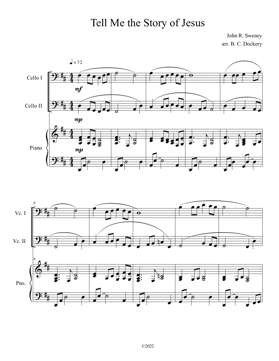 Tell Me the Story of Jesus (Cello Duet with Piano Accompaniment) (arr. B. C. Dockery)