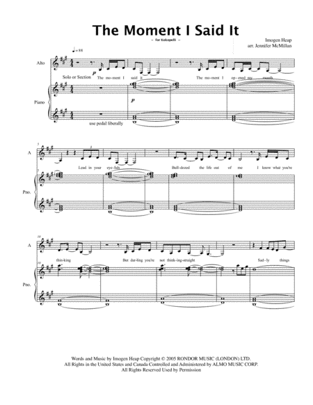 The Moment I Said It (arr. Jennifer McMillan)