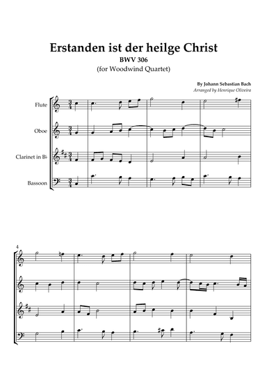 Bach's Choral - "Erstanden ist der heilge Christ" (Woodwind Quartet) (arr. Henrique Oliveira)
