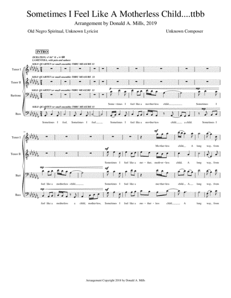 Sometimes I Feel Like a Motherless Child (arr. Donald A. Mills, 2019)