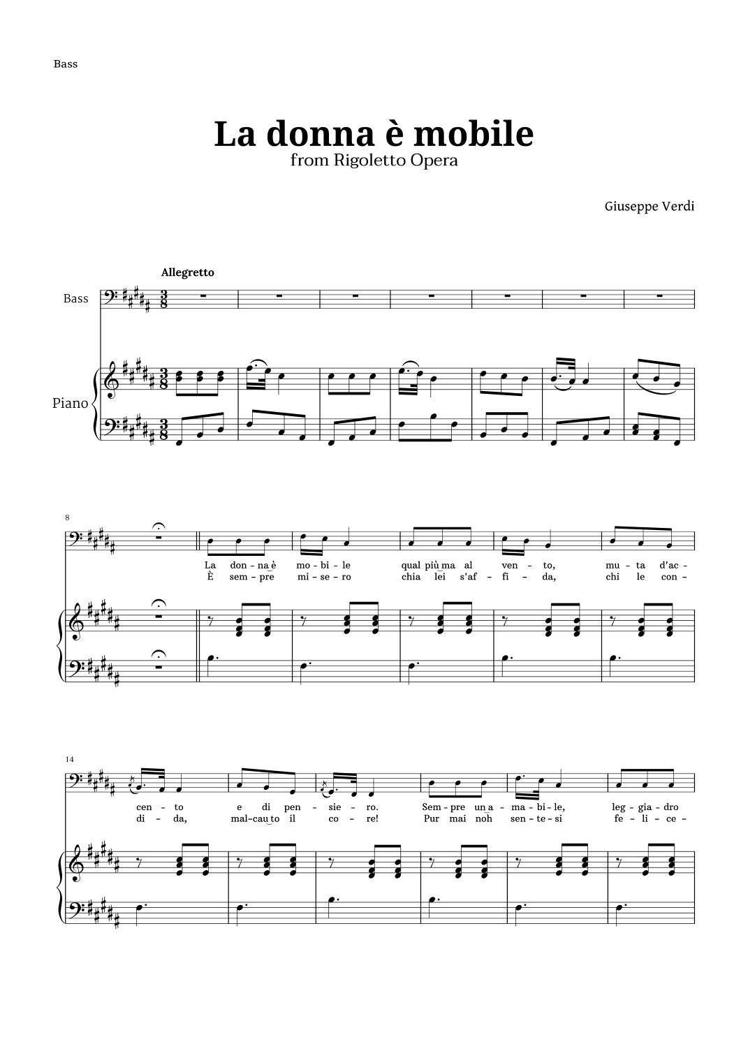 La donna è mobile by Verdi for Bass and Piano (arr. Langanho)