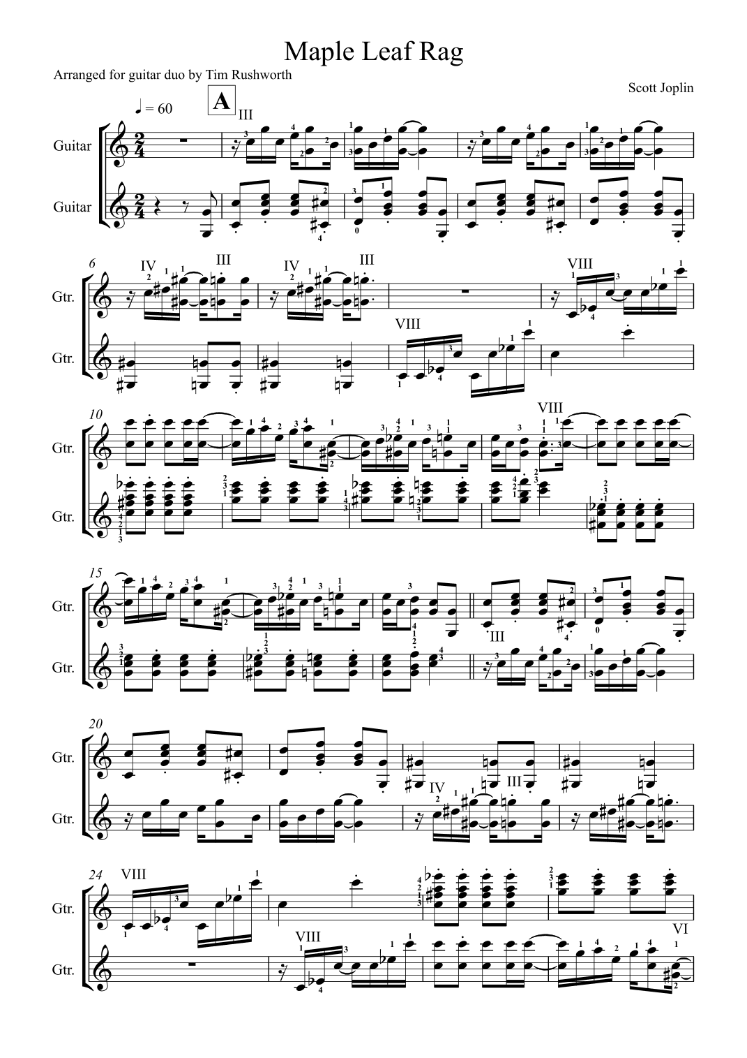 Maple Leaf Rag (arranged for guitar duet) (arr. Tim Rushworth)