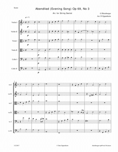 Rheinberger: Abendlied (Evening Song) Op 69, No 3 Arr. for String Sextet (arr. D Oppenheim)