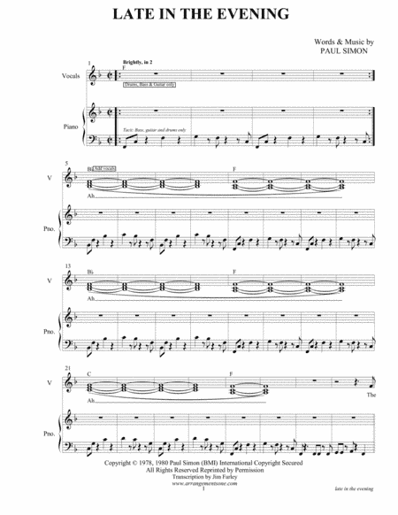 Late In The Evening (arr. Jim Farley www.arrangementsone.com)