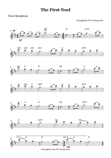 The First Noel - Tenor Saxophone Solo with Chords (arr. P.H. Damasceno)