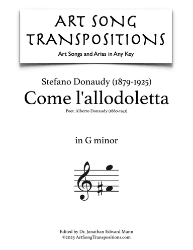 DONAUDY: Come l'allodoletta (transposed to G minor) (arr. ArtSongTranspositions.com)