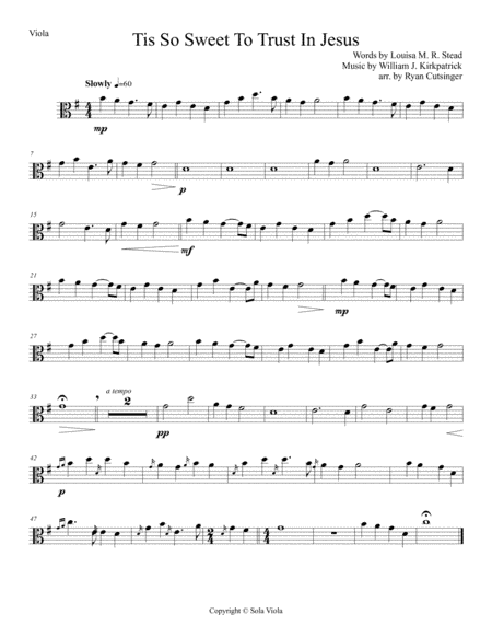 Tis So Sweet To Trust In Jesus-Viola Part (arr. Ryan Cutsinger)