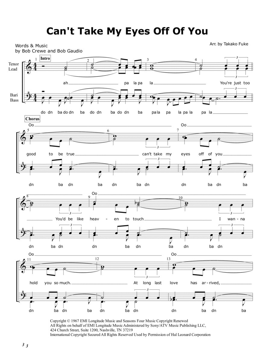Can't Take My Eyes Off Of You (arr. Takako Fuke)