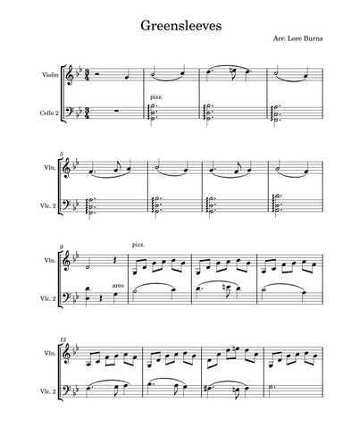 Greensleeves Violin and Cello Duet (arr. Lore Burns)