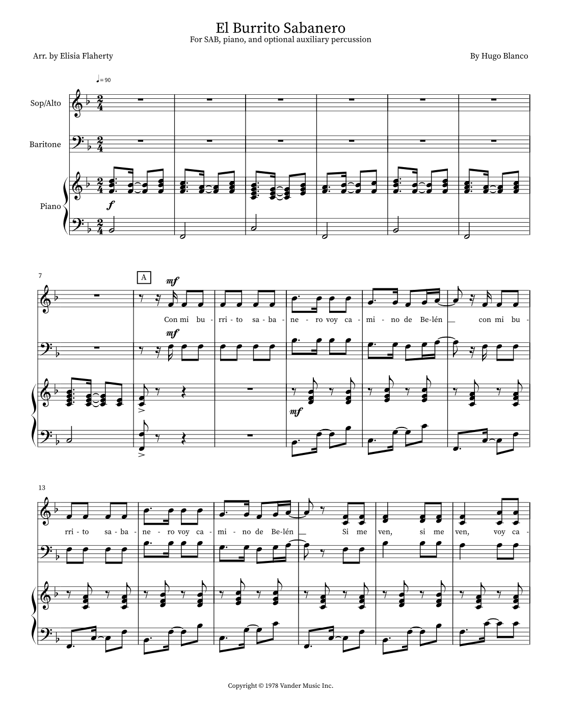 El Burrito Sabanero (mi Burrito Sabanero) (arr. Elisia Flaherty)