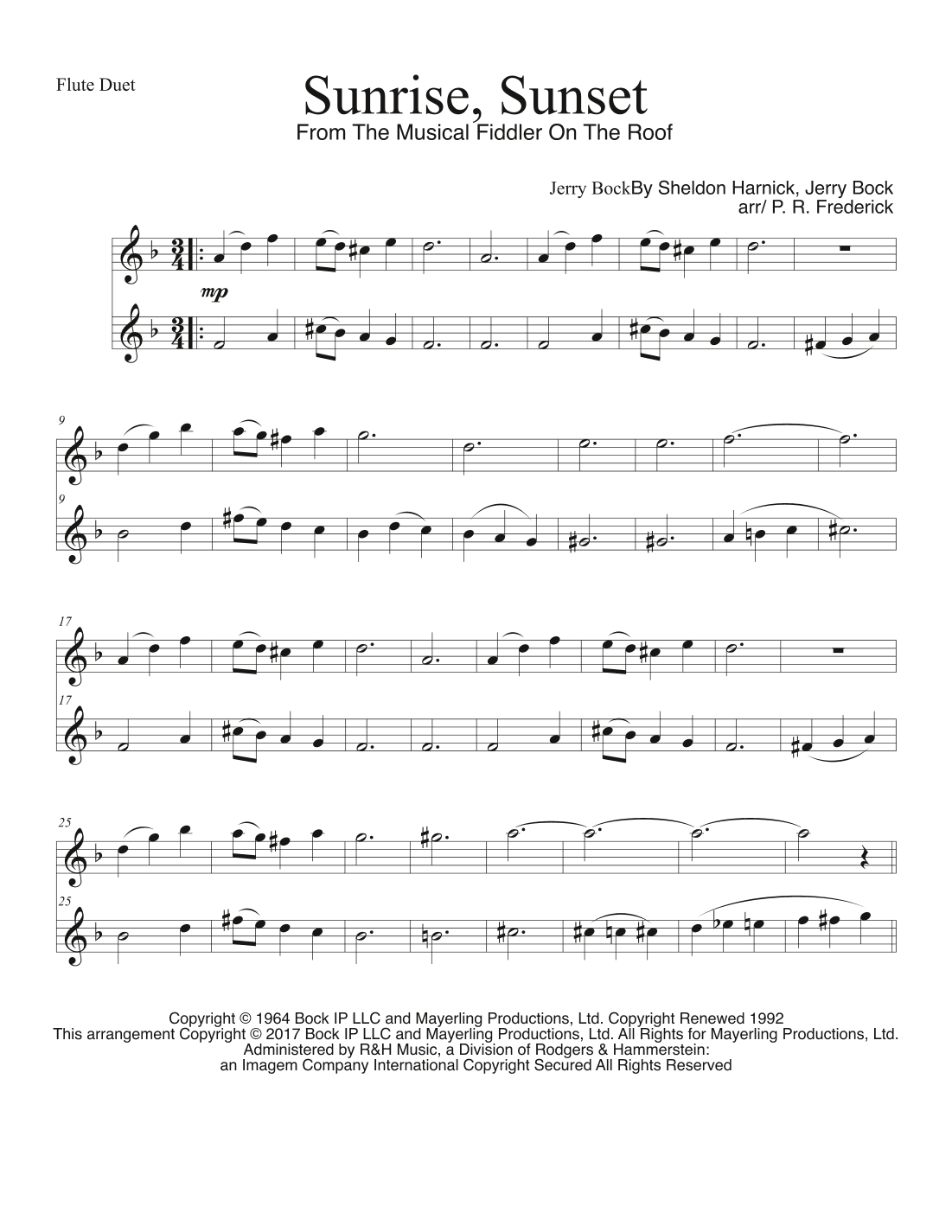 Sunrise, Sunset (arr. P. R. Frederick)