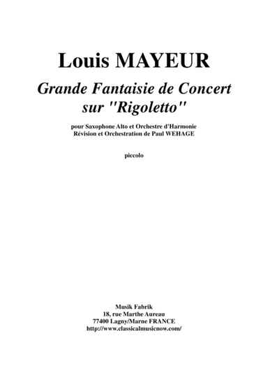 Louis Mayeur: Grande Fantaisie de Concert sur Rigoletto (de Verdi) for alto saxophone and concert b (arr. Musik Fabrik Music Publishing)