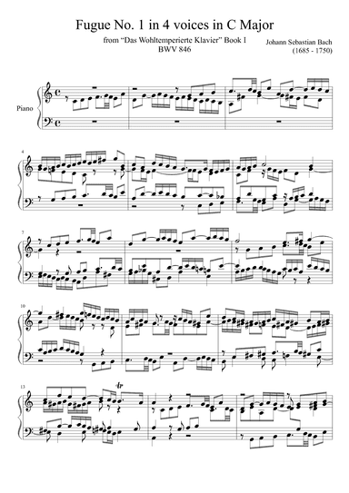Fugue No. 1 BWV 846 in C Major (arr. Zachary Corbett)