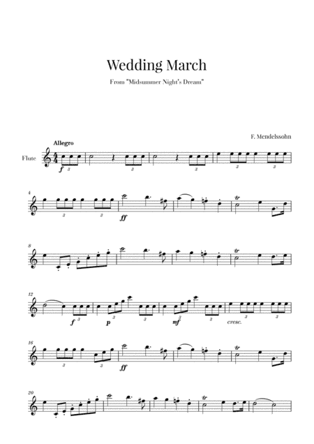 Wedding March (Bridal Chorus - Here comes the Bride) for Flute Solo (arr. Cadenza Editions)