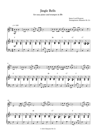Jingle Bells - Easy Piano and Trumpet in Bb (arr. Eduardo Mutz Có)