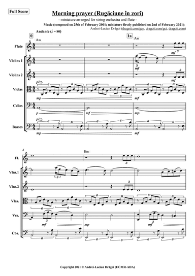 Morning prayer (Rugaciune în zori) - miniature arranged for string orchestra and flute