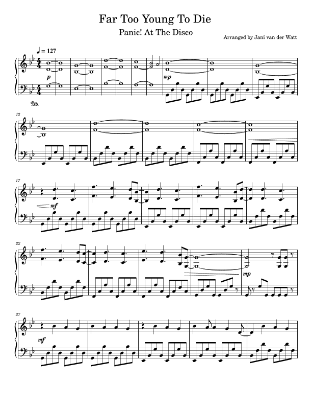 Far Too Young To Die (arr. Jani van der Watt)