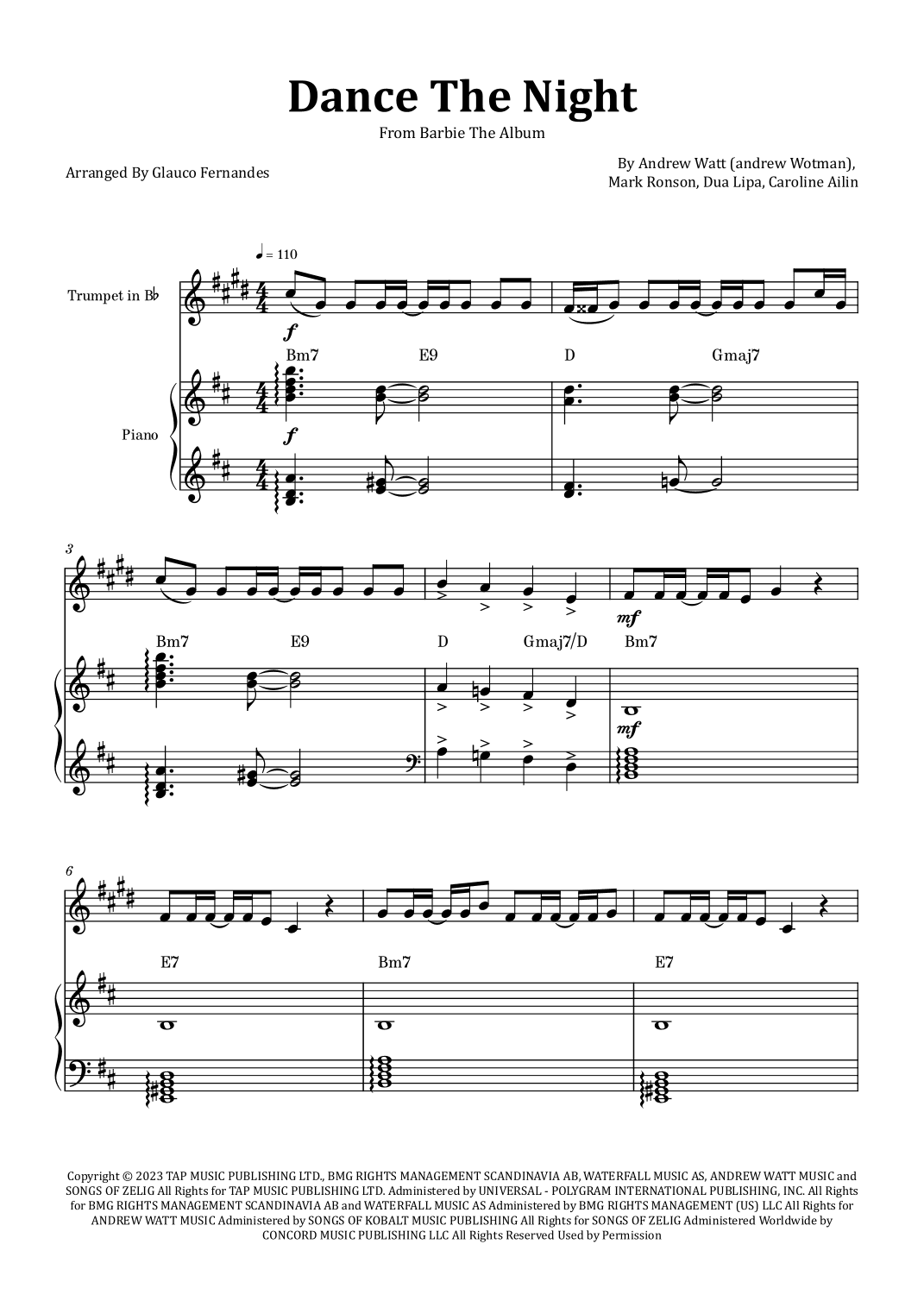 Dance The Night (arr. Glauco Fernandes)