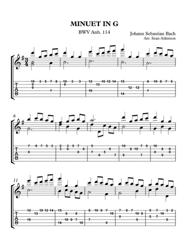 J.S. Bach - Minuet in G for Solo Guitar (arr. Sean Atkinson)