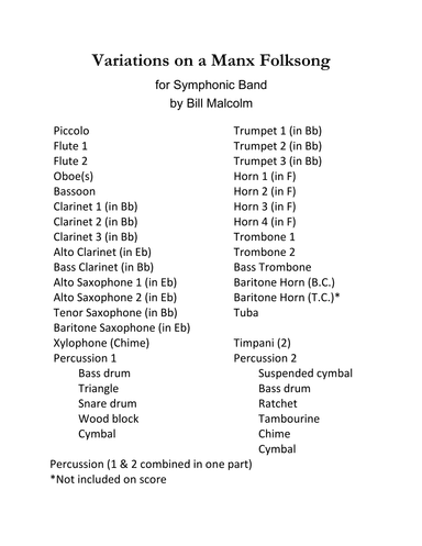 Variations on a Manx Folksong for Symphonic Band