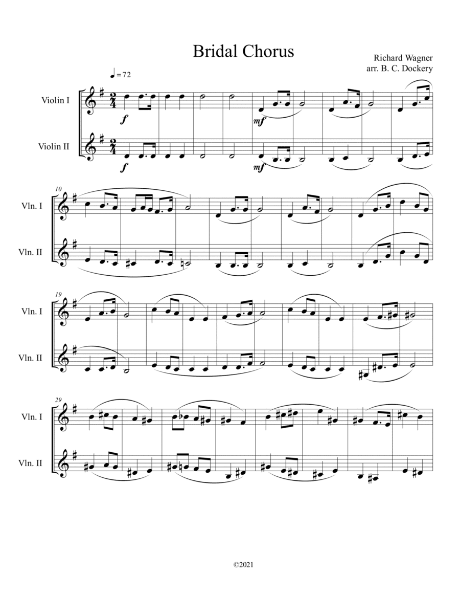 Bridal Chorus (Here Comes the Bride) for Violin Duet (arr. B. C. Dockery)