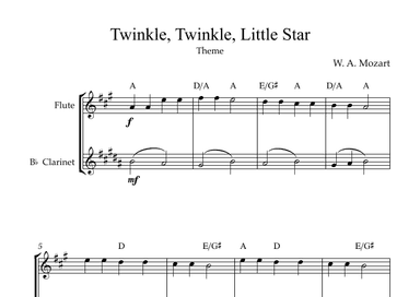 Twinkle, Twinkle, Little Star | For Flute & Bb Clarinet (With Transposition) (arr. Karen Gueiros)
