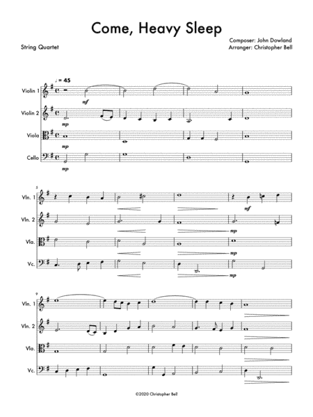 Come, Heavy Sleep - String Quartet (arr. Christopher Bell)