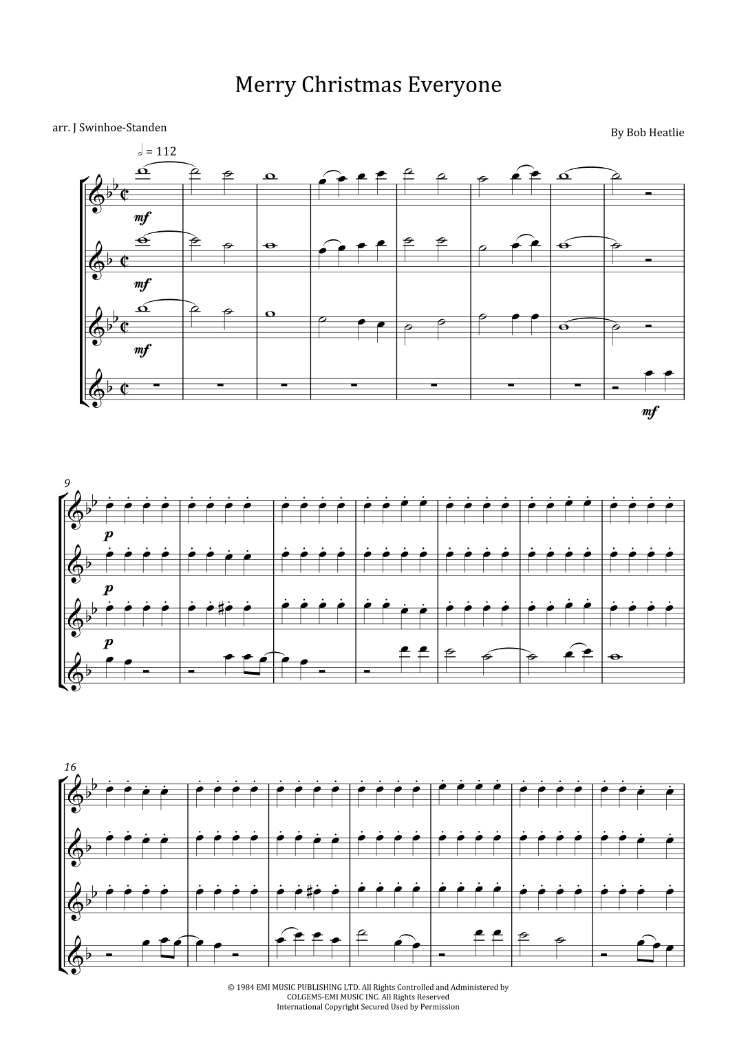 Merry Christmas Everyone (arr. J Swinhoe-Standen)