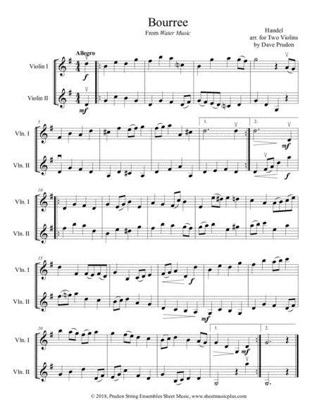 Bourree from Water Music for Two Violins (arr. Dave Prudon)