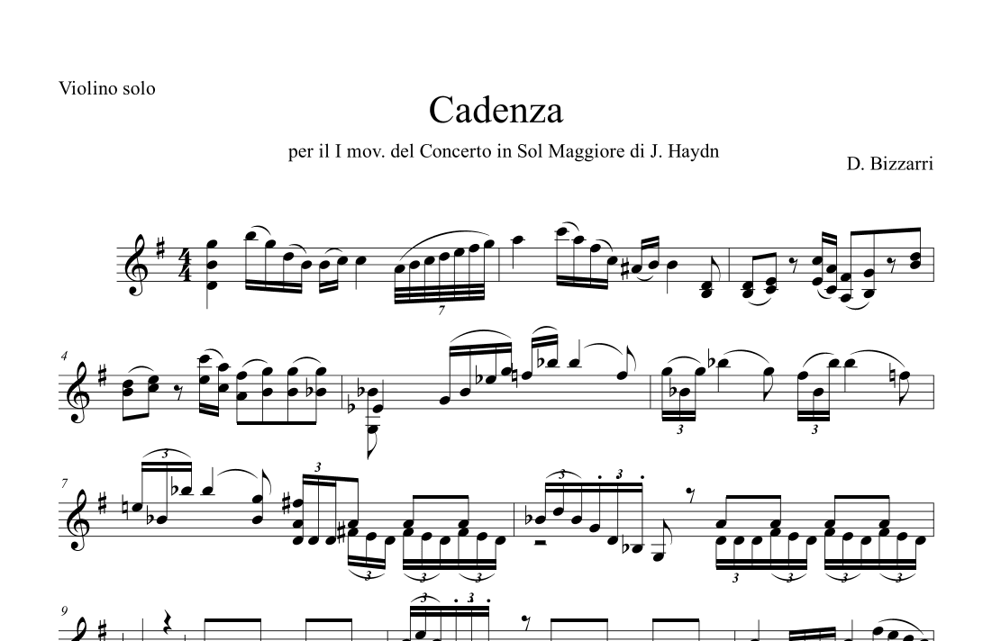 Cadenza per il Concerto in Sol Maggiore Hob VII a/4 (I movimento)