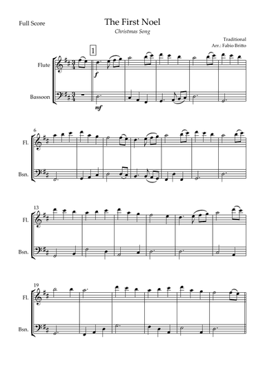 The First Noel (Christmas Song) for Flute & Bassoon Duo (arr. Fabio Britto)