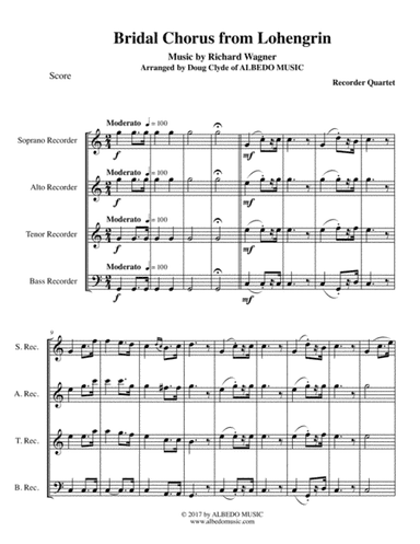 Wagner Bridal Chorus from Lohengrin for Recorder Quartet (arr. Doug Clyde)