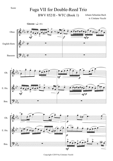 Fuga VII for Double-Reed Trio (arr. Cristiano Vecchi)