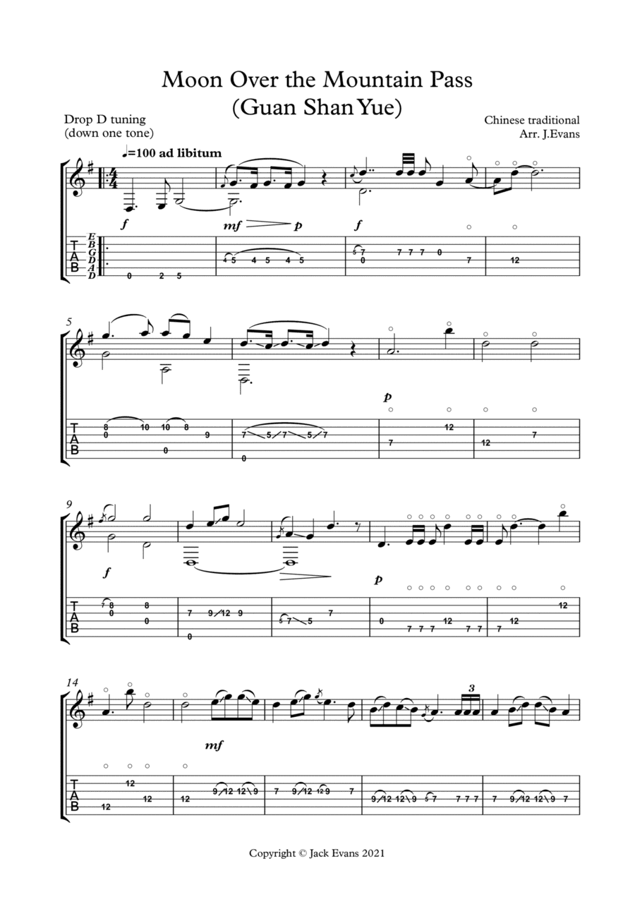 Moon Over the Mountain Pass (Guan Shan Yue) - solo guitar (arr. Jack Evans)