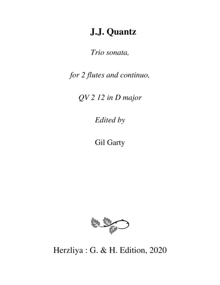 Trio sonata QV 2 12 for 2 flutes and continuo in D major (arr. Gil Garty)