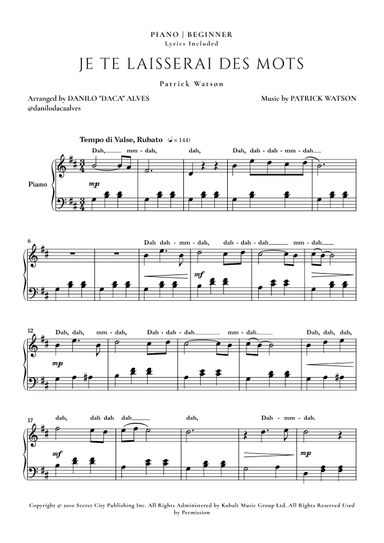 Je Te Laisserai Des Mots (arr. Danilo "Daca" Alves)