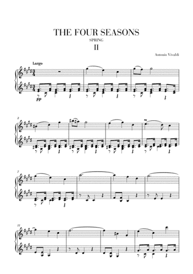 VIVALDI: The Four Seasons - Spring - 2nd mov. - Advanced Intermediate Piano (arr. Cadenza Editions)