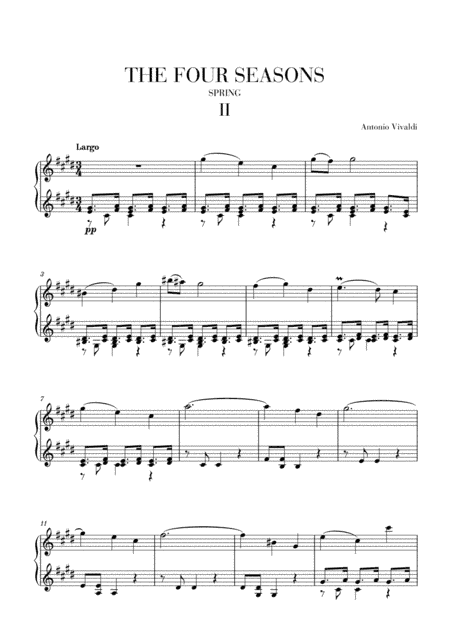 VIVALDI: The Four Seasons - Spring - 2nd mov. - Advanced Intermediate Piano (arr. Cadenza Editions)