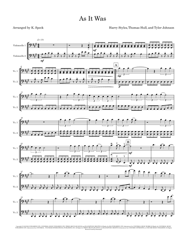 As It Was (arr. K. Speck)