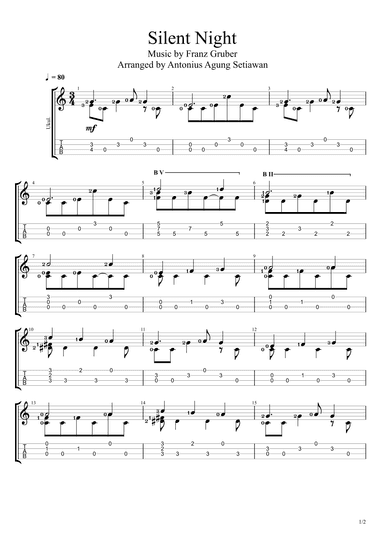 Silent Night (Solo Ukulele Tablature) (arr. Antonius Agung Setiawan)