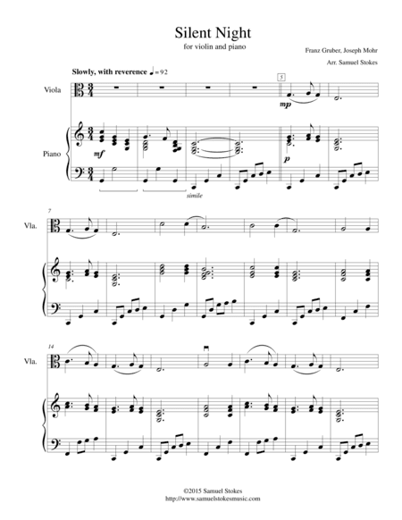 Silent Night - for viola and piano (arr. Samuel Stokes)