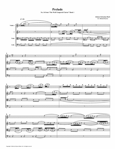 Prelude 16 from  Well-Tempered Clavier, Book 1 (String Quartet) (arr. Richard Byrnes)