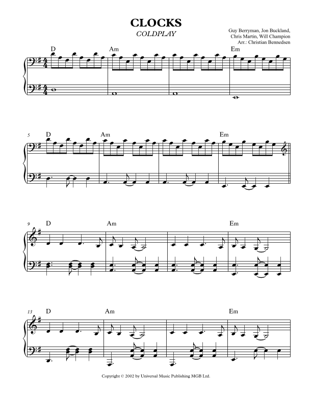Clocks (arr. Christian Bennedsen)
