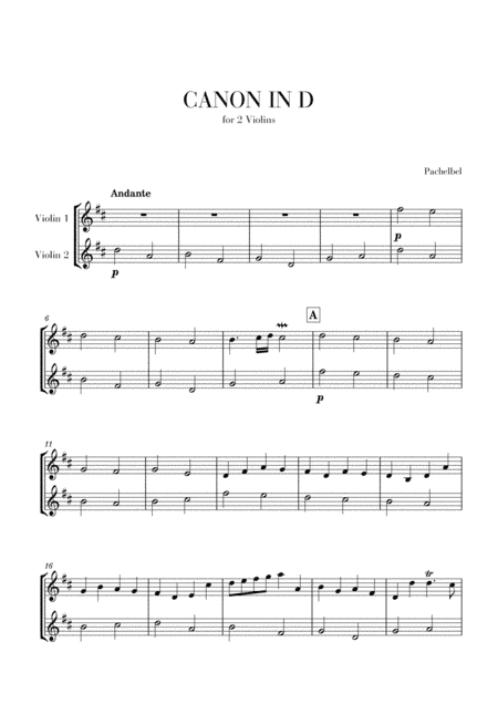 Canon in D for 2 Violins (arr. Cadenza Editions)