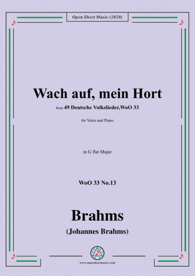 Brahms-Wach auf,mein Hort,WoO 33 No.13,in G flat Major,for Voice and Piano (arr. MSM)