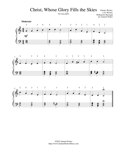 Christ, Whose Glory Fills the Skies - for easy piano (arr. Samuel Stokes)