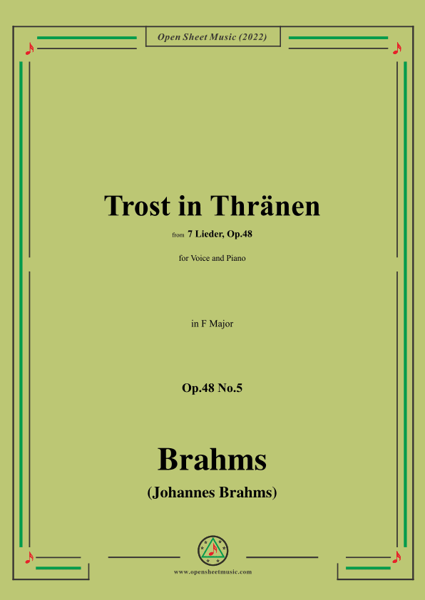 Brahms-Trost in Thränen,Op.48 No.5 in F Major (arr. OSM Press)